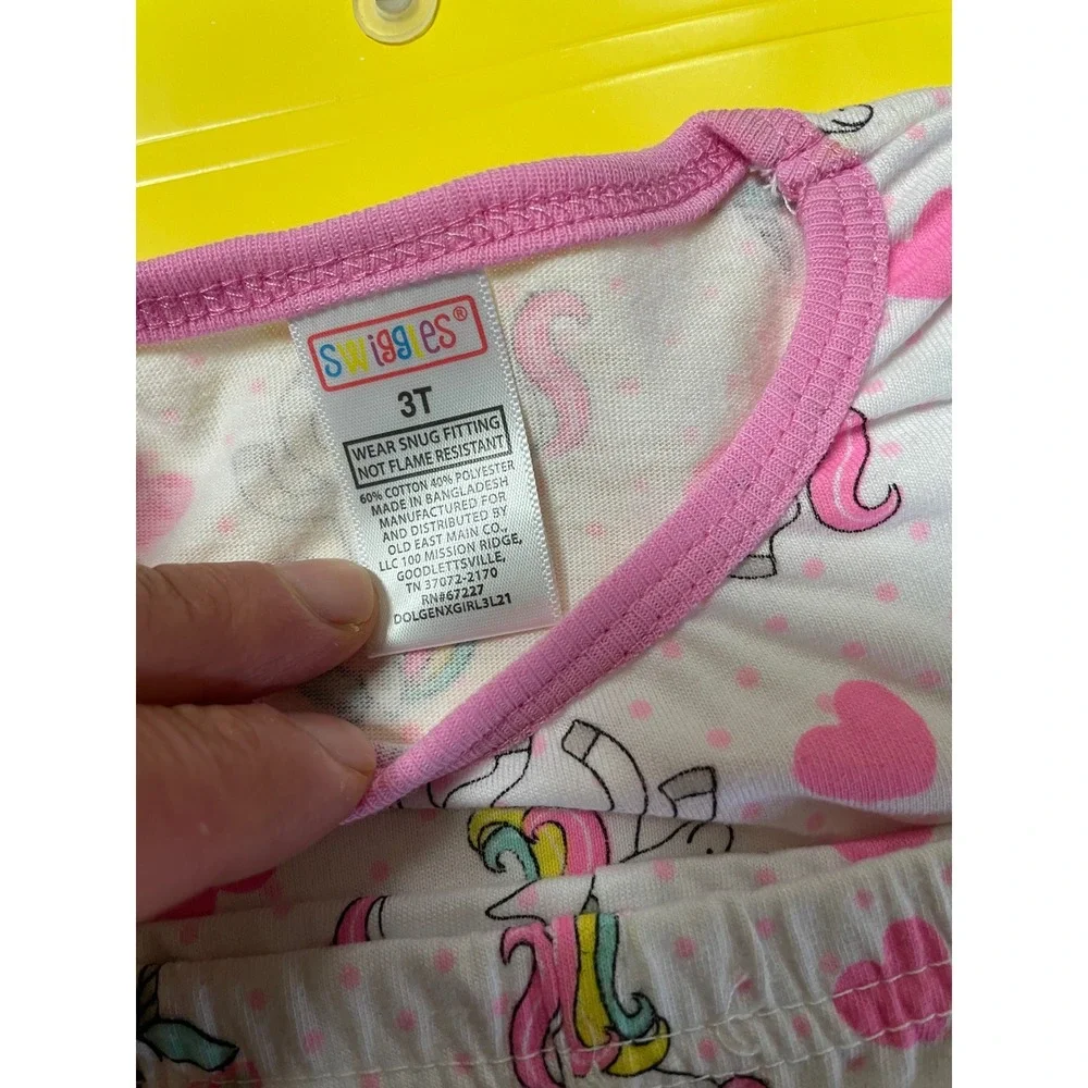 Swiggles Girls Unicorn Heart Tight‎ Fit Pajamas Set Pink White 3T New